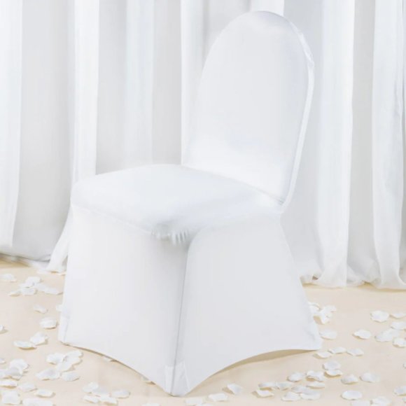 White Premium Spandex Stretch Fitted Banquet 300 Chair Cover With Foot Pockets - Picture 1 of 3